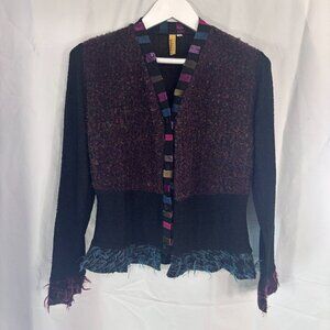 Staley Gretzinger Womens Small Black Wearable Art Cardigan Sweater Mixed Media